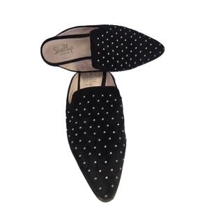 Shellys London Fantasia Black Goldtone Studded Slip On Mules Size 6.5